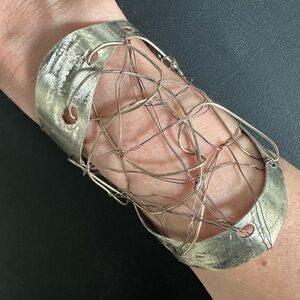Vintage handmade artisan industrial/steampunk large silver cuff bracelet